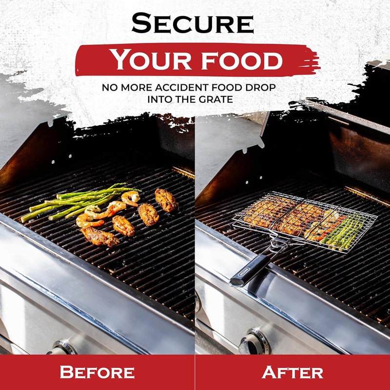 SHIZZO Shallow Grill Basket Set, Grilling Accessories Barbecue BBQ, Stainless Steel Folding Portable Outdoor Camping Rack for Fish, Shrimp, Vegetables, Cooking Accessories, Gift for Family, Freinds - Image 3